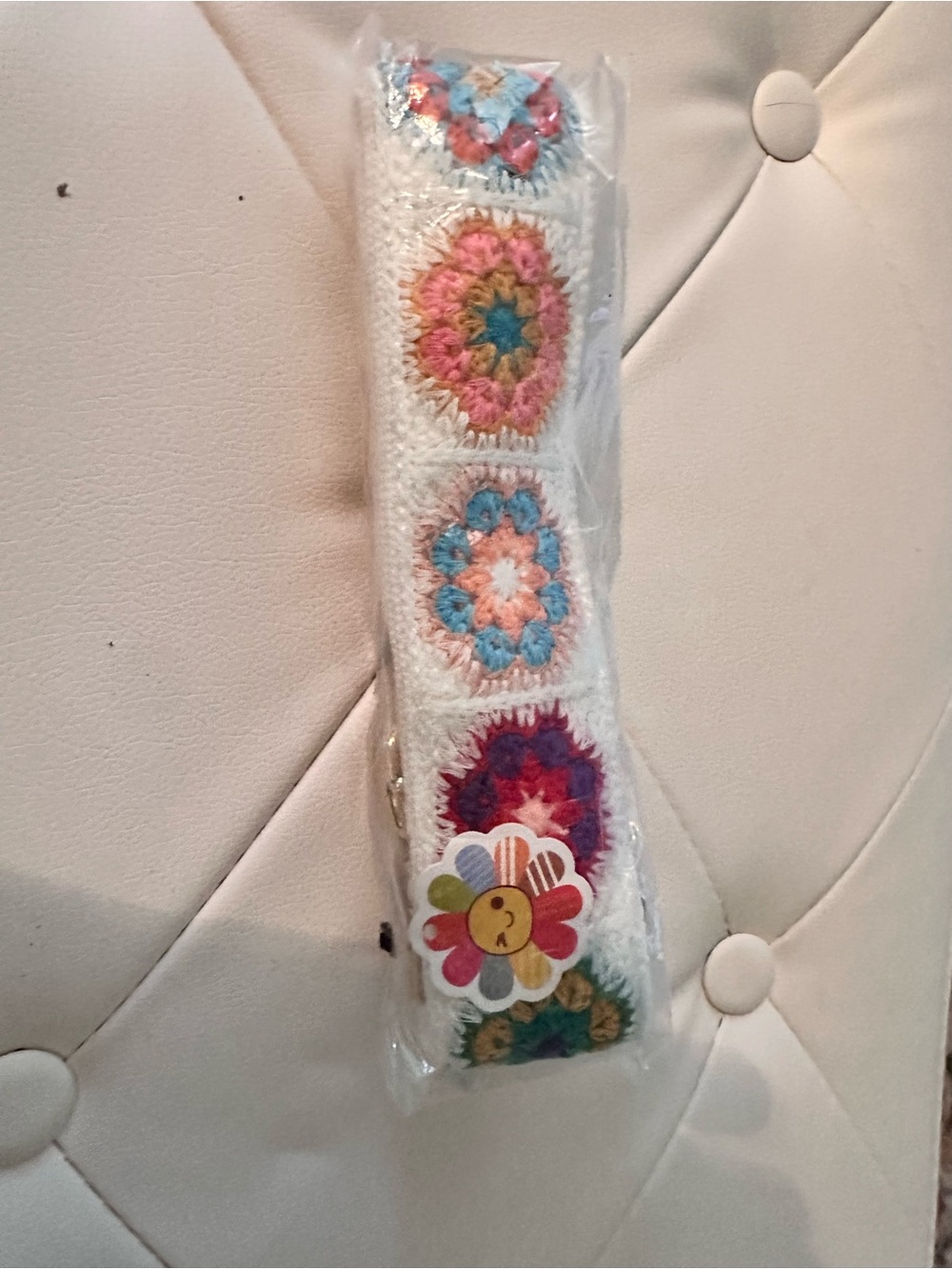 Crochet Floral Purse Strap with Multicolor Flower Motifs